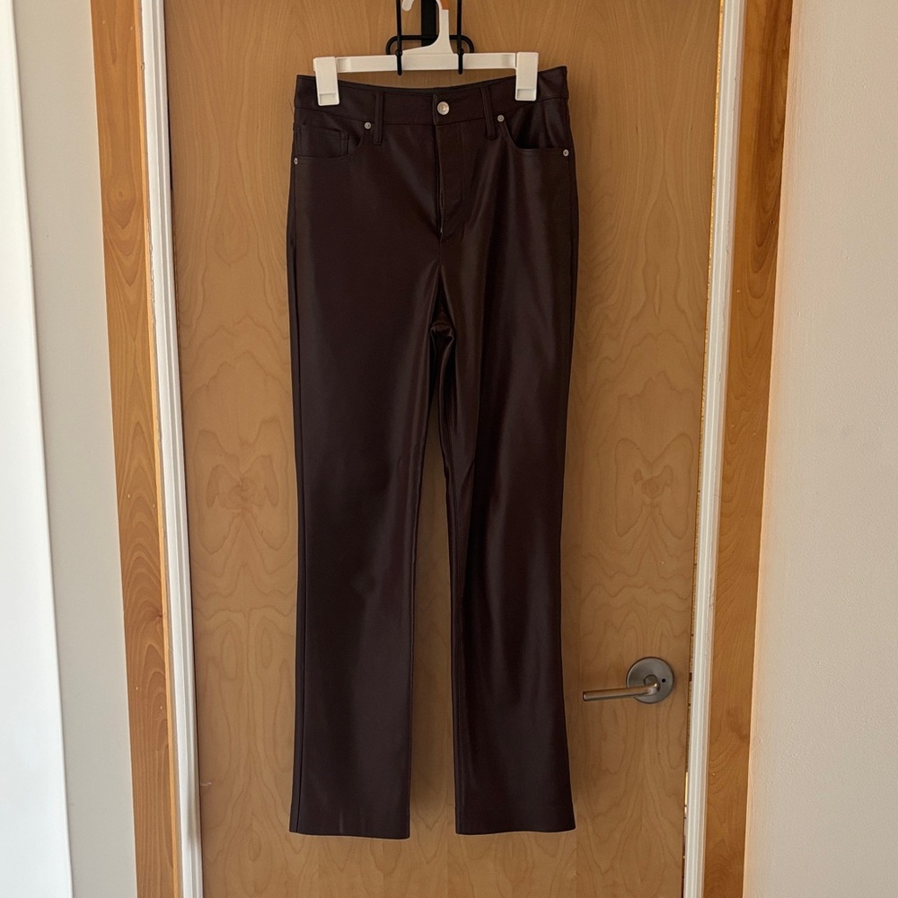 Faux Leather Straight Leg Pants - Dark Brown